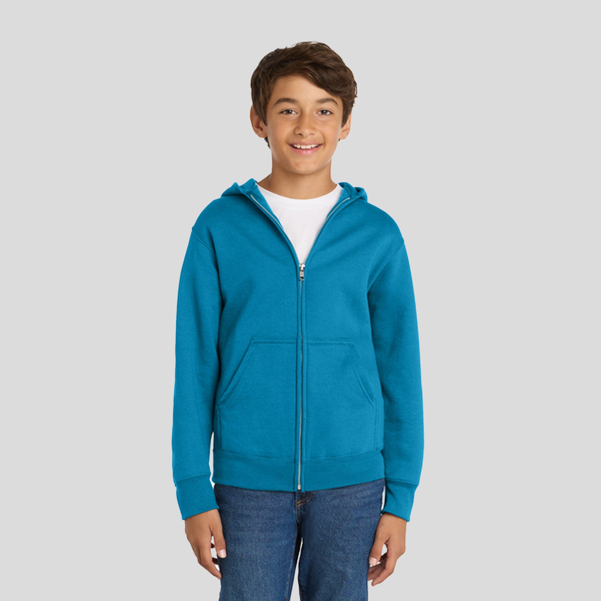 Youth Core Fleece Full-Zip Hooded Sweatshirt | Neon Blue