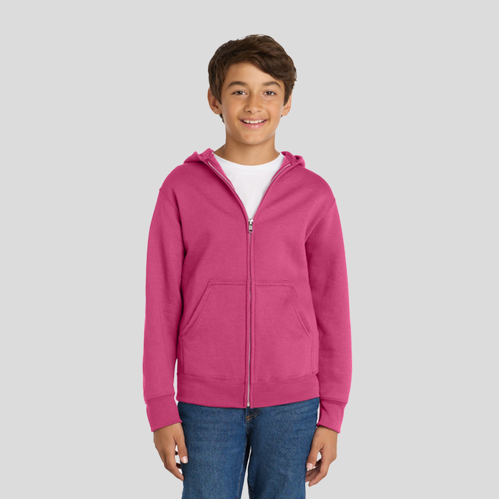 Youth Core Fleece Full-Zip Hooded Sweatshirt | Sangria