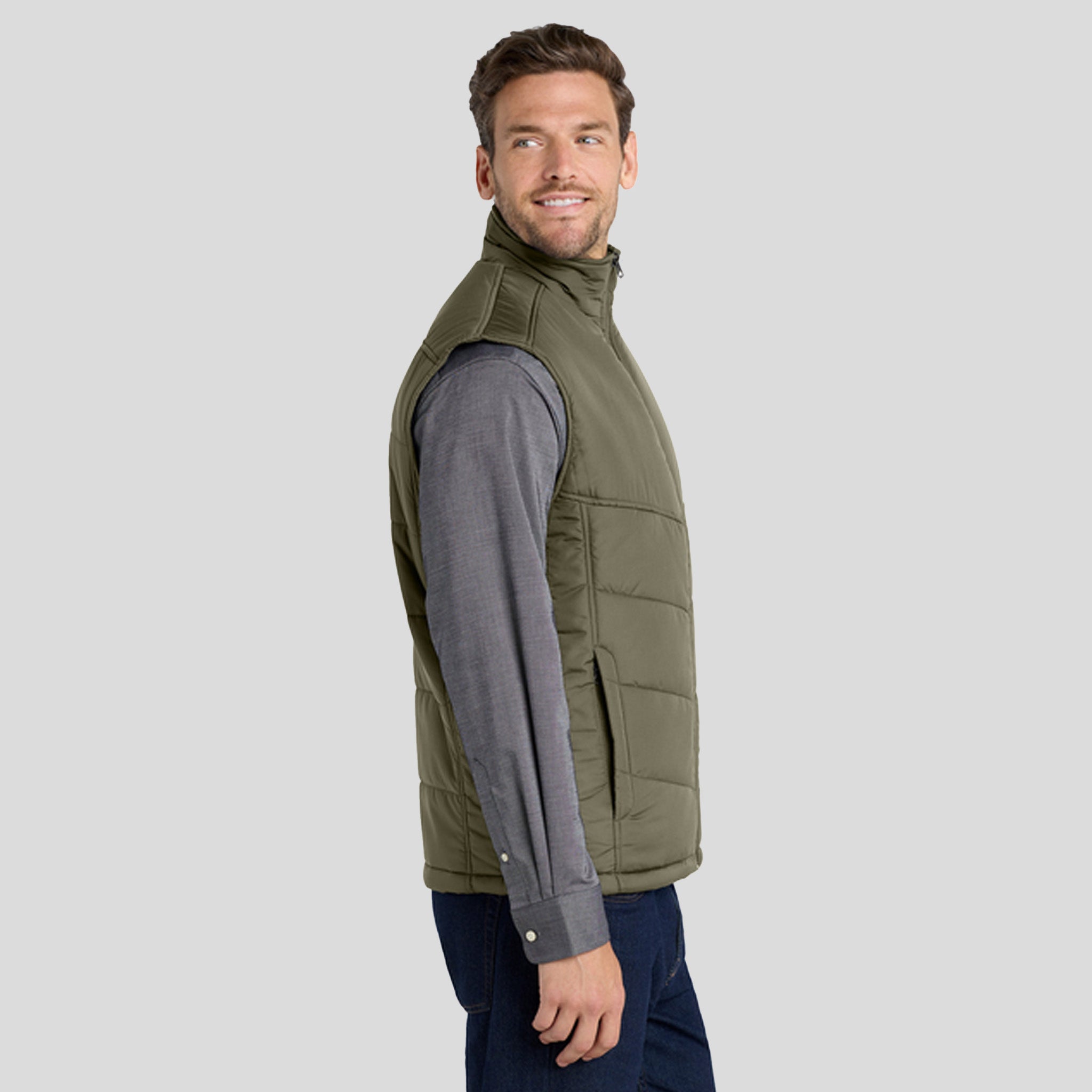 Puffy Vest | Olive/Cayenne