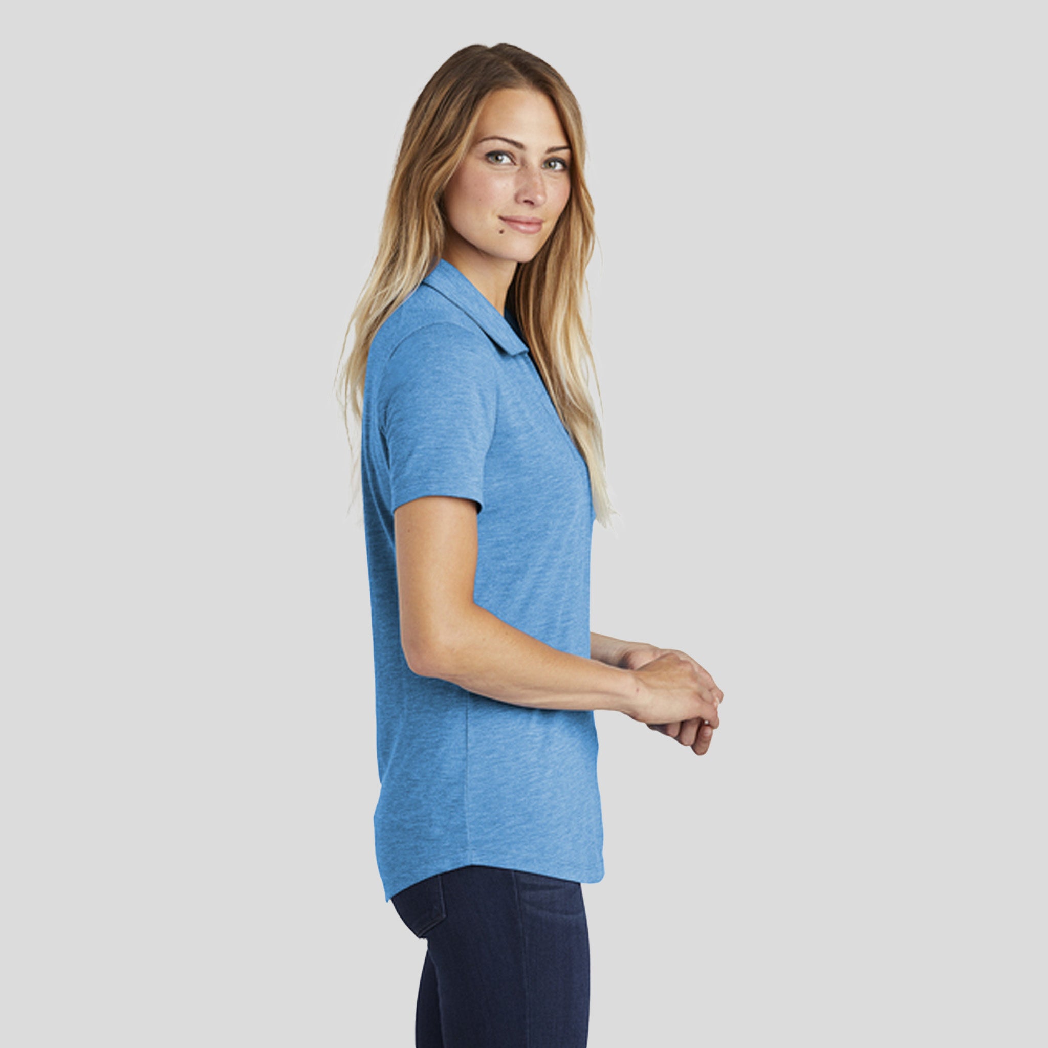 Women's PosiCharge ® Tri-Blend Wicking Polo | Pond Blue Heather